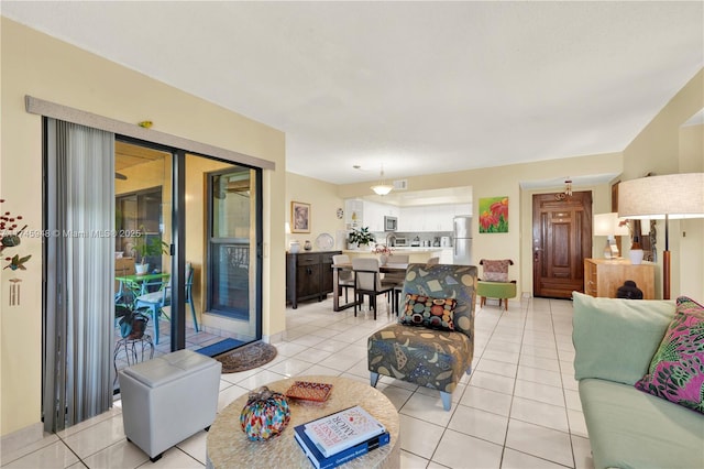 living area with light tile patterned floors