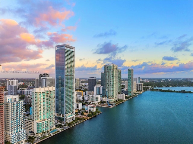 property's view of city featuring a water view