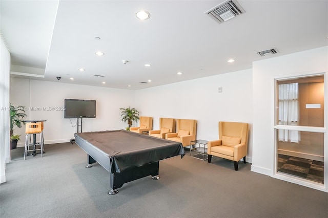 rec room with baseboards, pool table, visible vents, and recessed lighting