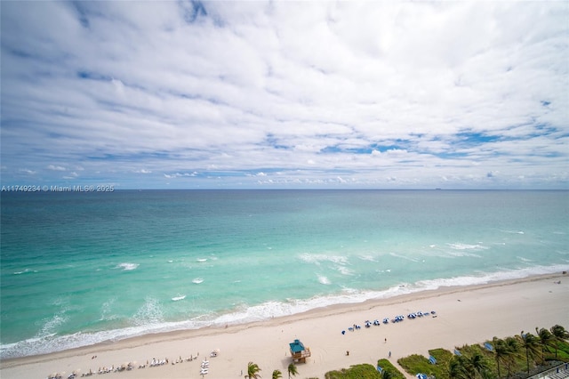 property view of water featuring a beach view