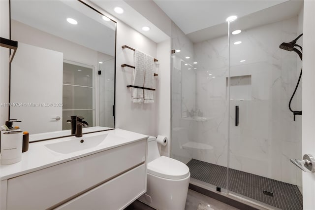 2000 Island Blvd Unit 3010, Aventura, FL 33160 - bathroom with a marble finish shower, vanity, and recessed lighting