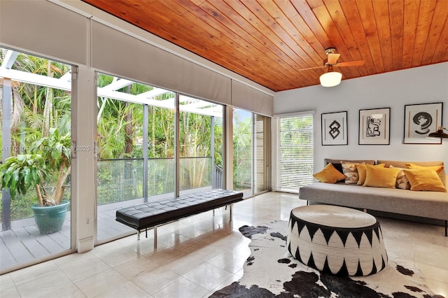 sunroom / solarium featuring wooden ceiling