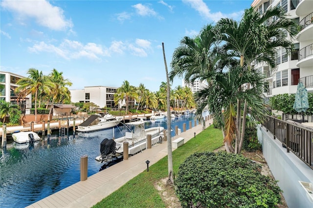 view of dock with a water view