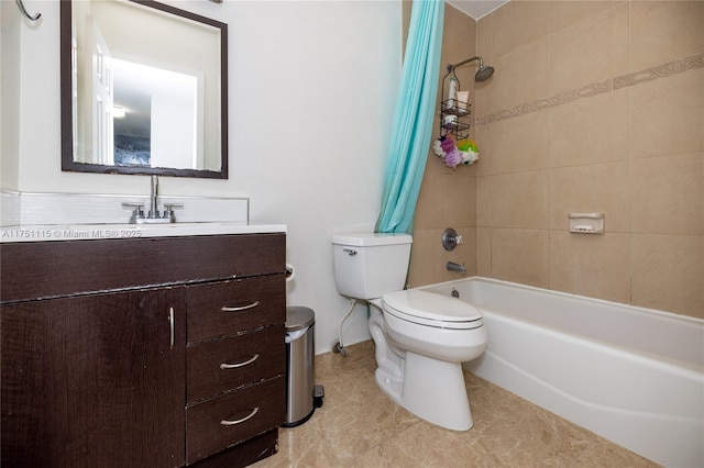 full bath with toilet, vanity, washtub / shower combination, and tile patterned floors