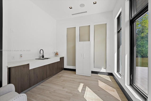 interior space featuring a sink and wood finished floors