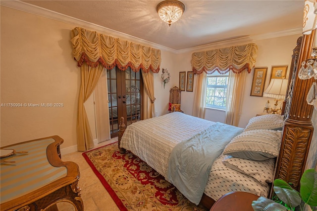 1111 Washington St, Hollywood, FL 33019 - bedroom with carpet floors, baseboards, ornamental molding, and french doors