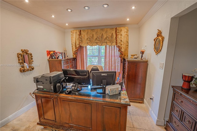 1111 Washington St, Hollywood, FL 33019 - office featuring ornamental molding, recessed lighting, and baseboards