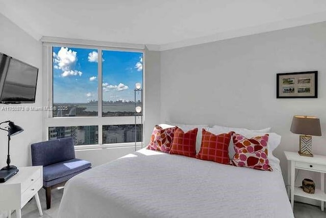 bedroom with ornamental molding