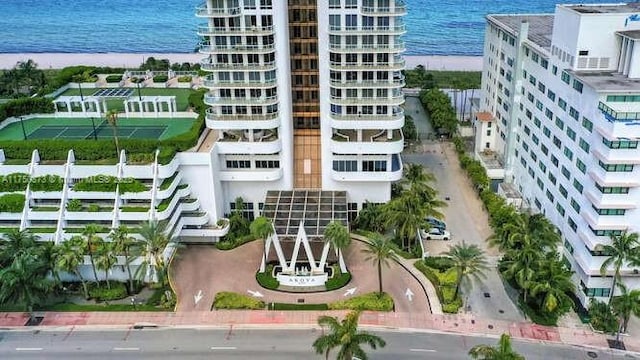 aerial view featuring a water view