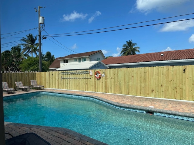 view of pool featuring a patio area, a fenced backyard, and a fenced in pool