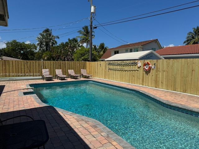 view of pool with a patio area, a fenced backyard, and a fenced in pool