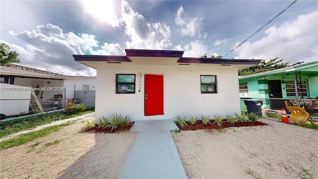 view of front of property with fence and stucco siding