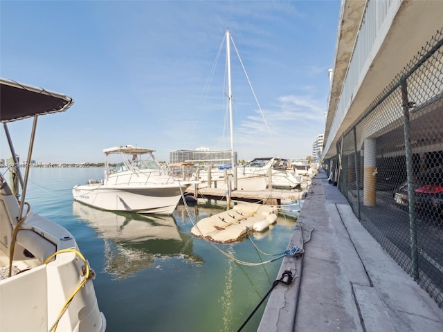 dock area featuring a water view