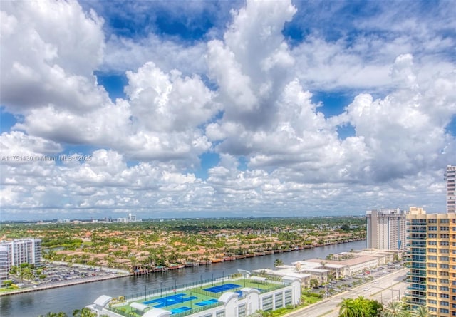 bird's eye view with a view of city and a water view