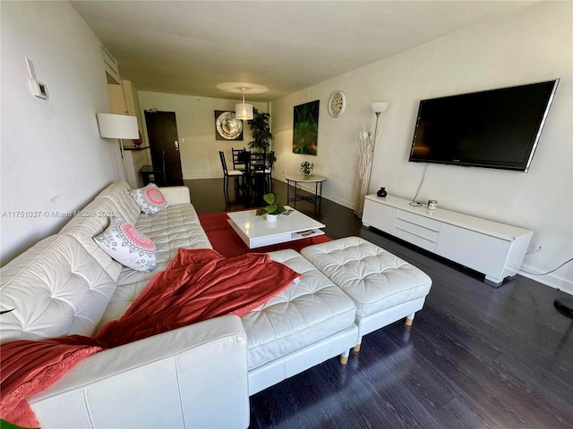 living area with dark wood-style floors