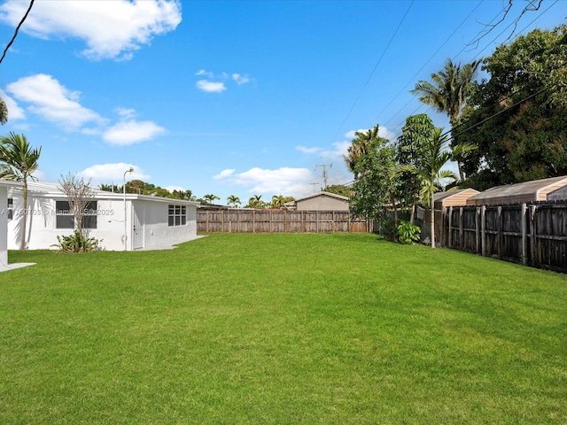 view of yard with a fenced backyard