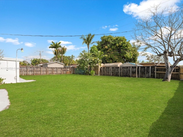 view of yard with a fenced backyard