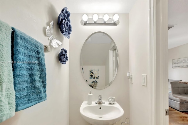 bathroom with a sink and wood finished floors