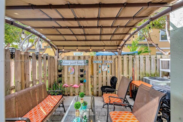 view of patio / terrace featuring a fenced backyard and central AC