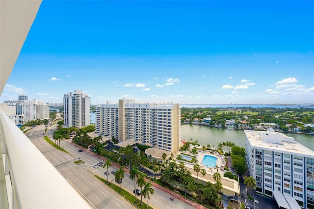 bird's eye view with a water view and a city view