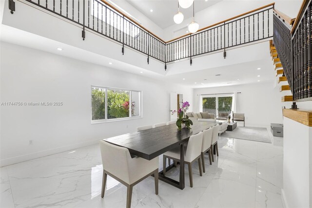 1651 SW 13th Ave, Miami, FL 33145 - interior space with recessed lighting, baseboards, marble finish floor, stairs, and a high ceiling