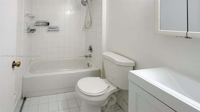 bathroom with toilet, tile patterned flooring, shower / washtub combination, and vanity