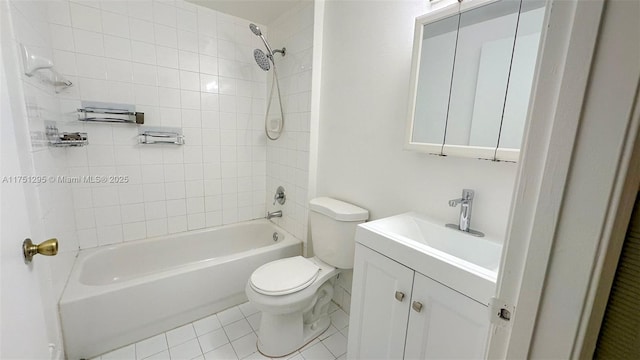 full bath featuring tile patterned floors, vanity, toilet, and shower / bathtub combination