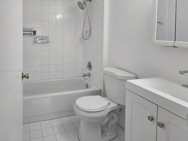 full bathroom featuring toilet, tile patterned flooring, shower / washtub combination, and vanity