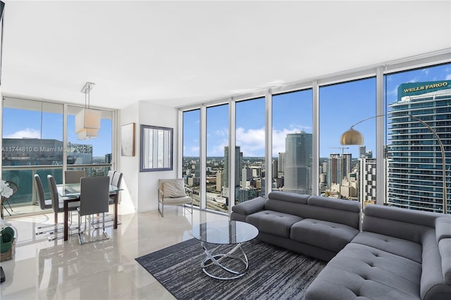 living area featuring expansive windows and a city view