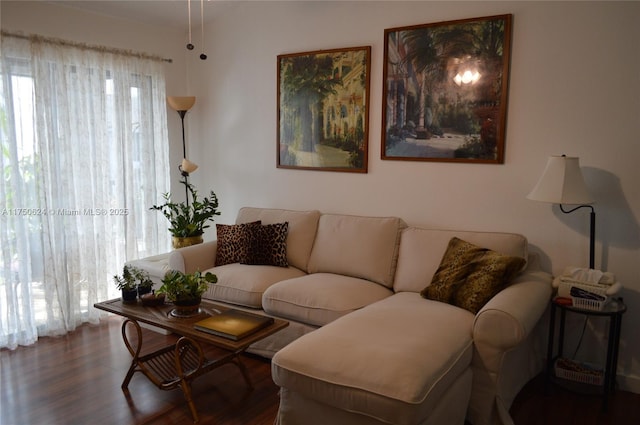 living area with dark wood-type flooring