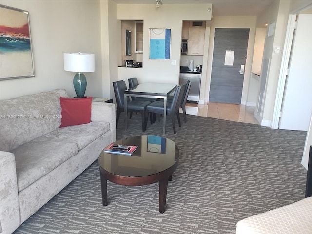 tiled living room with baseboards