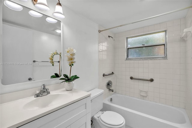 full bathroom featuring toilet, shower / tub combination, and vanity