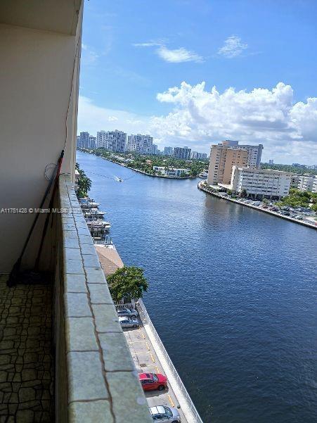 view of water feature with a view of city