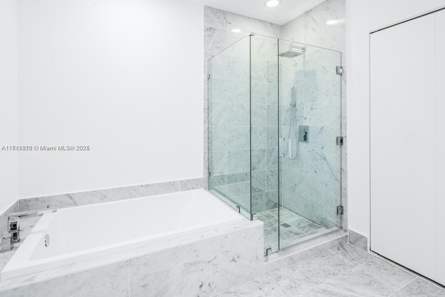 801 S Miami Ave Unit 1808, Miami, FL 33130 - full bath featuring a bath, a marble finish shower, and recessed lighting