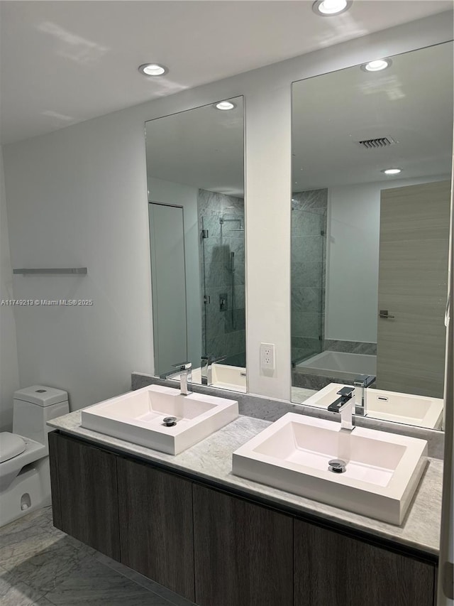 801 S Miami Ave Unit 1808, Miami, FL 33130 - full bath featuring double vanity, a stall shower, and recessed lighting
