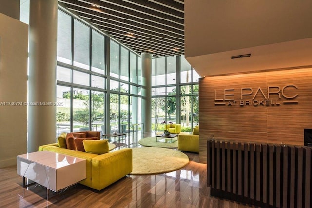 1600 SW 1st Ave Unit 703, Miami, FL 33129 - community lobby with a towering ceiling and a wall of windows