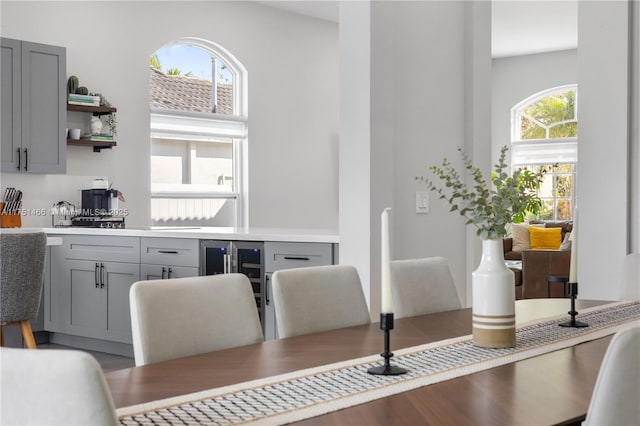 dining space with beverage cooler