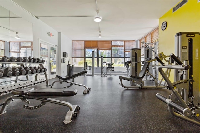 workout area with a wealth of natural light and visible vents