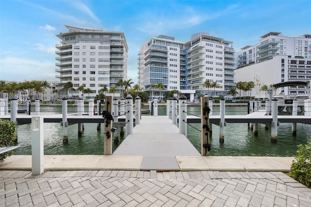 view of dock with a water view