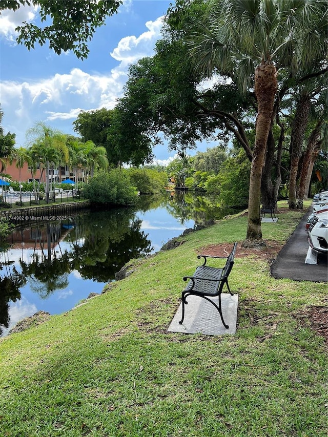 view of yard with a water view