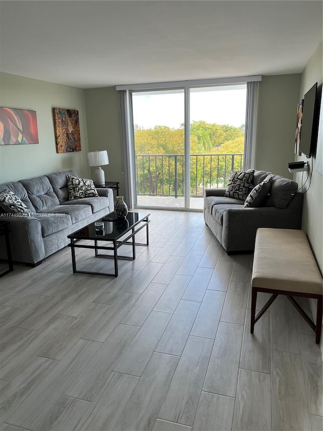 living room featuring expansive windows and wood finish floors