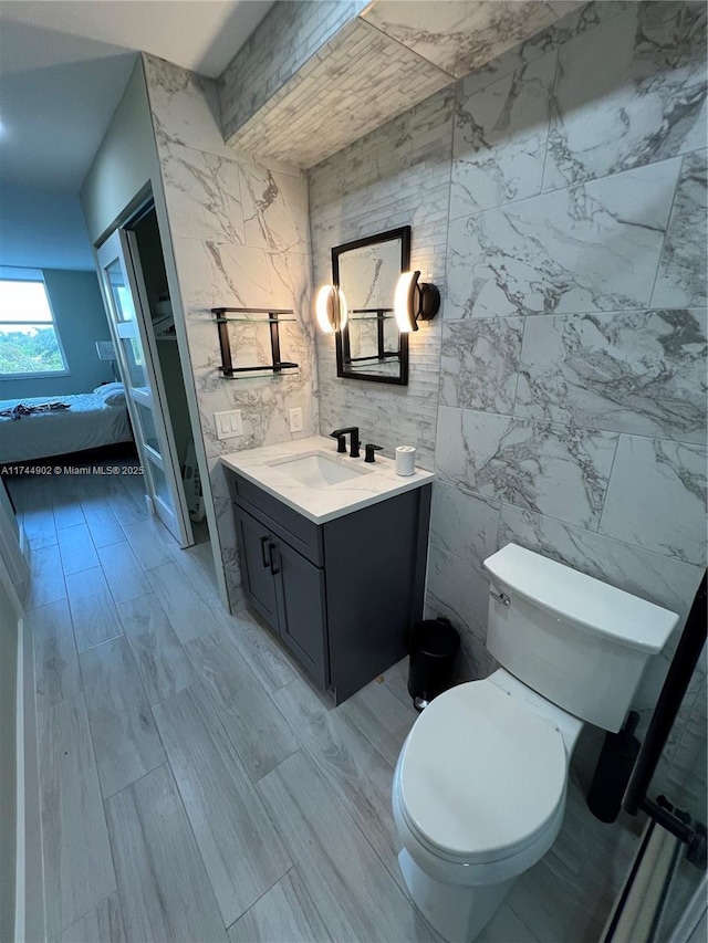 ensuite bathroom featuring toilet, ensuite bath, and vanity