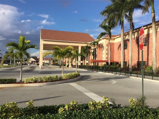 view of road featuring sidewalks and curbs