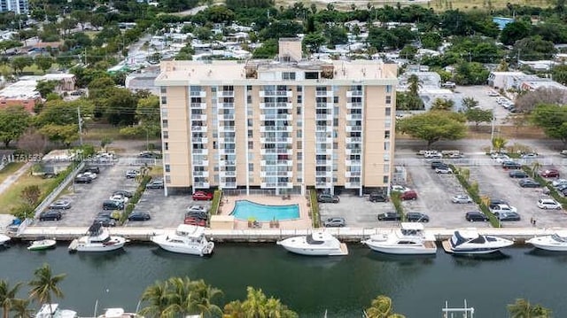 aerial view with a water view