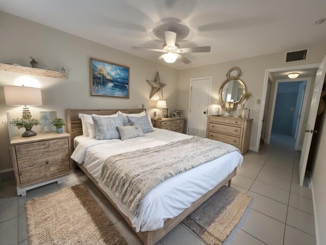 325 Ocean Dr Unit 308, Miami Beach, FL 33139 - bedroom featuring light tile patterned floors, a ceiling fan, and baseboards