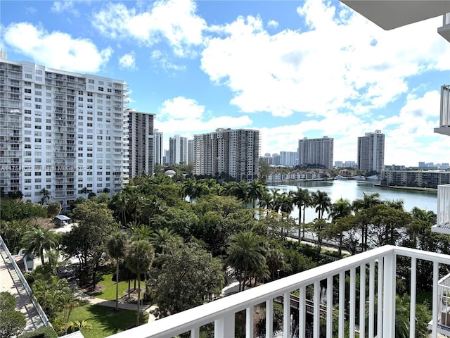 exterior space with a water view and a view of city