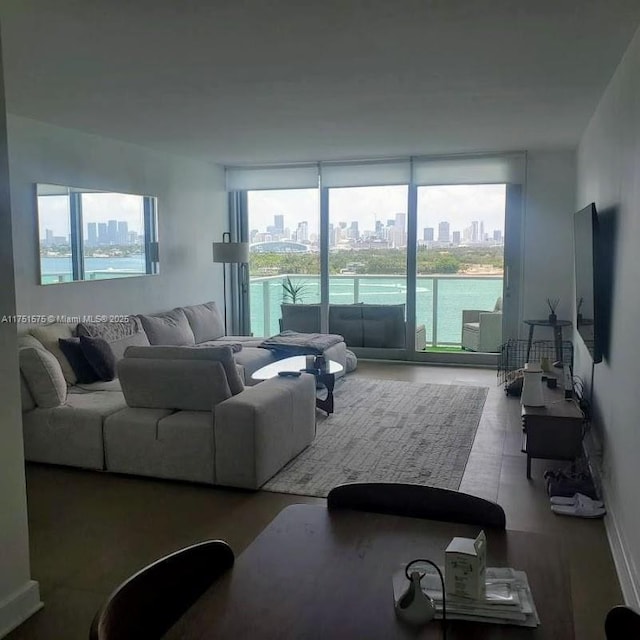 living area featuring floor to ceiling windows