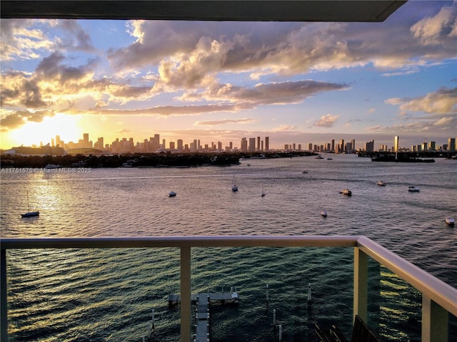 view of water feature featuring a city view