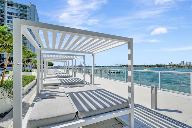 view of patio / terrace featuring a water view