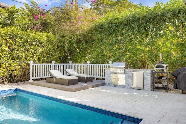 view of pool with a patio and area for grilling